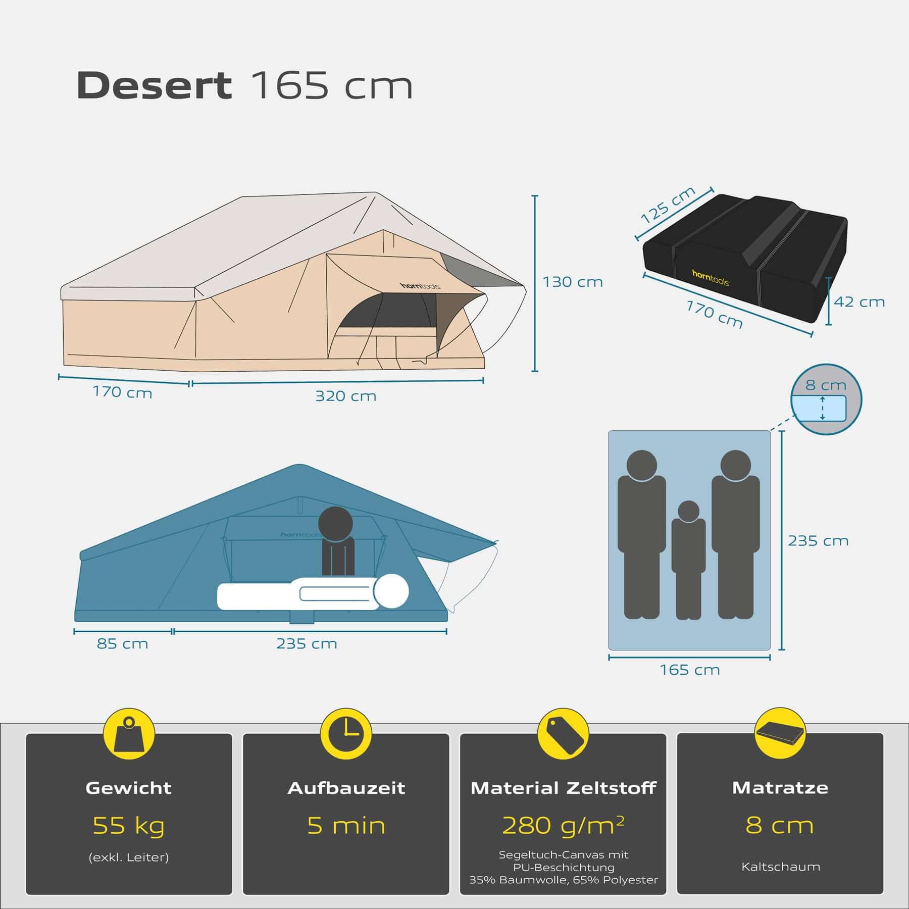 Tente de toit Desert pour 3 personnes - 165 cm